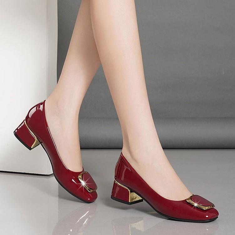 Comemore 2024 Красные удобные туфли на квадратном каблуке для вечеринки, розовые кожаные стильные элегантные туфли на каблуке, женские милые туфли на круглом носке 35 красный